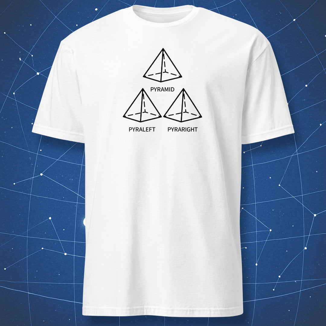 Black pyramid diagram math pun design printed on white t-shirt.