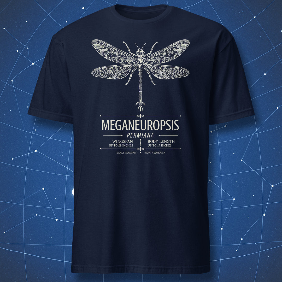 Meganeuropsis permiana giant prehistoric griffinfly science T-shirt in navy blue