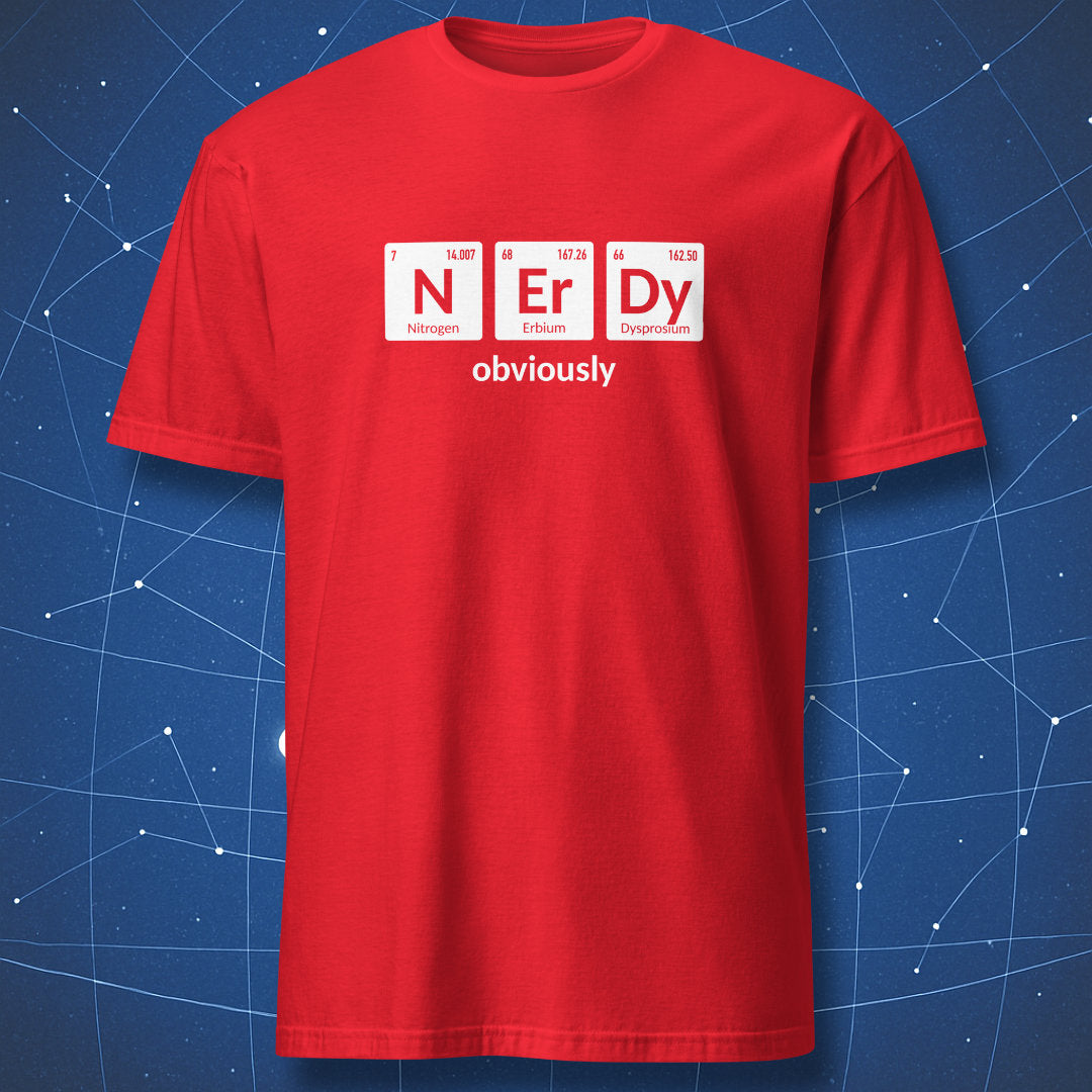 Red NErDy Obviously periodic table T-shirt for chemistry and science enthusiasts