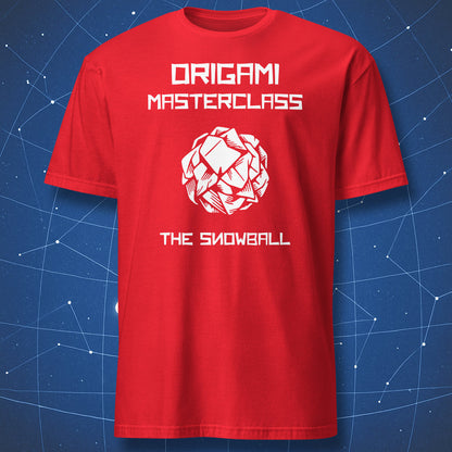 Red T-shirt with Origami Masterclass The Snowball funny paper craft design