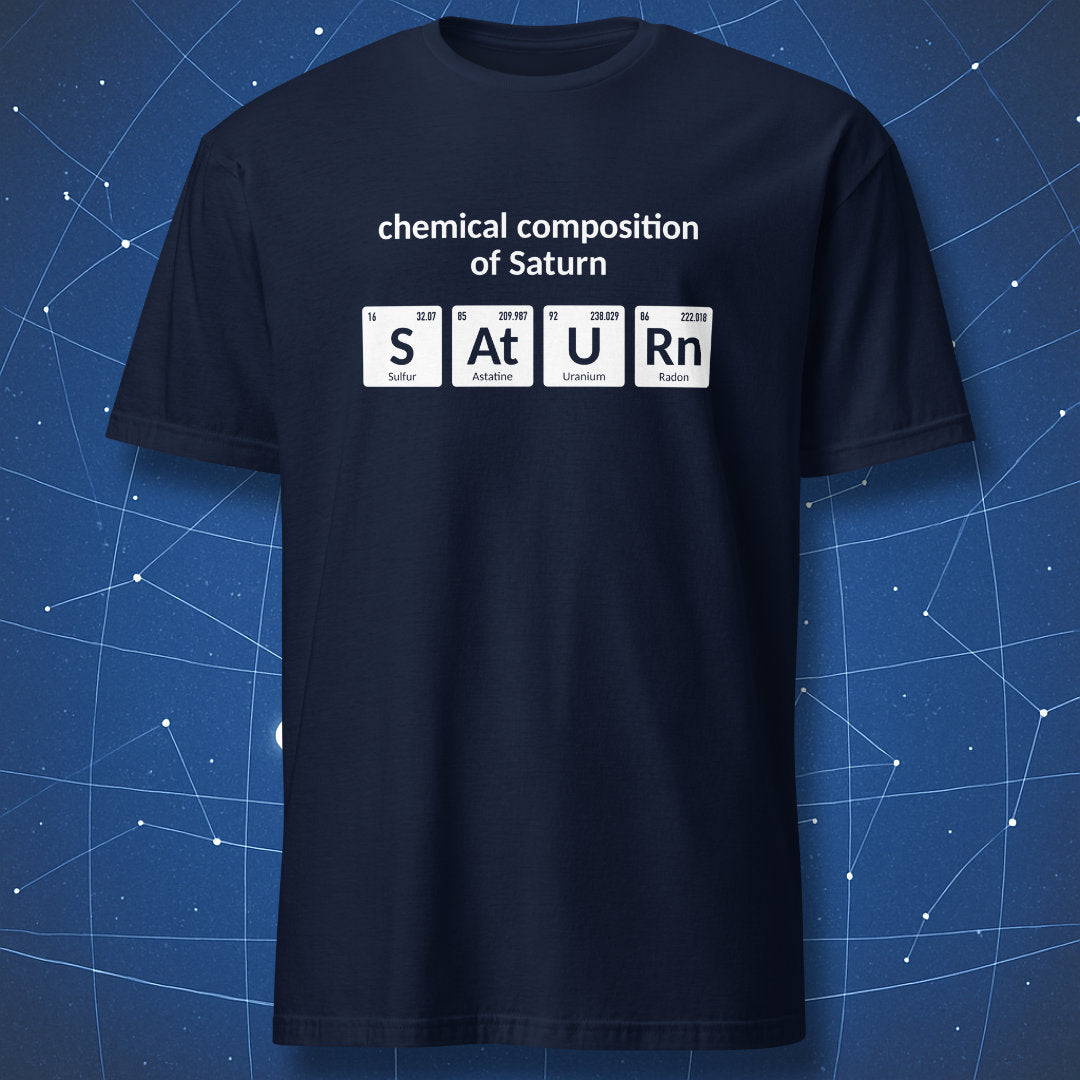 Navy Chemical Composition of Saturn science T-shirt with periodic table element design