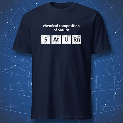 Navy Chemical Composition of Saturn science T-shirt with periodic table element design