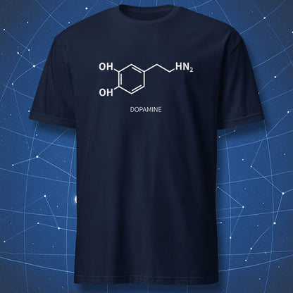 Navy dopamine molecule chemistry T-shirt with white structural formula