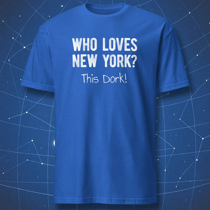 Royal blue Who Loves New York This Dork T-shirt with funny typography design