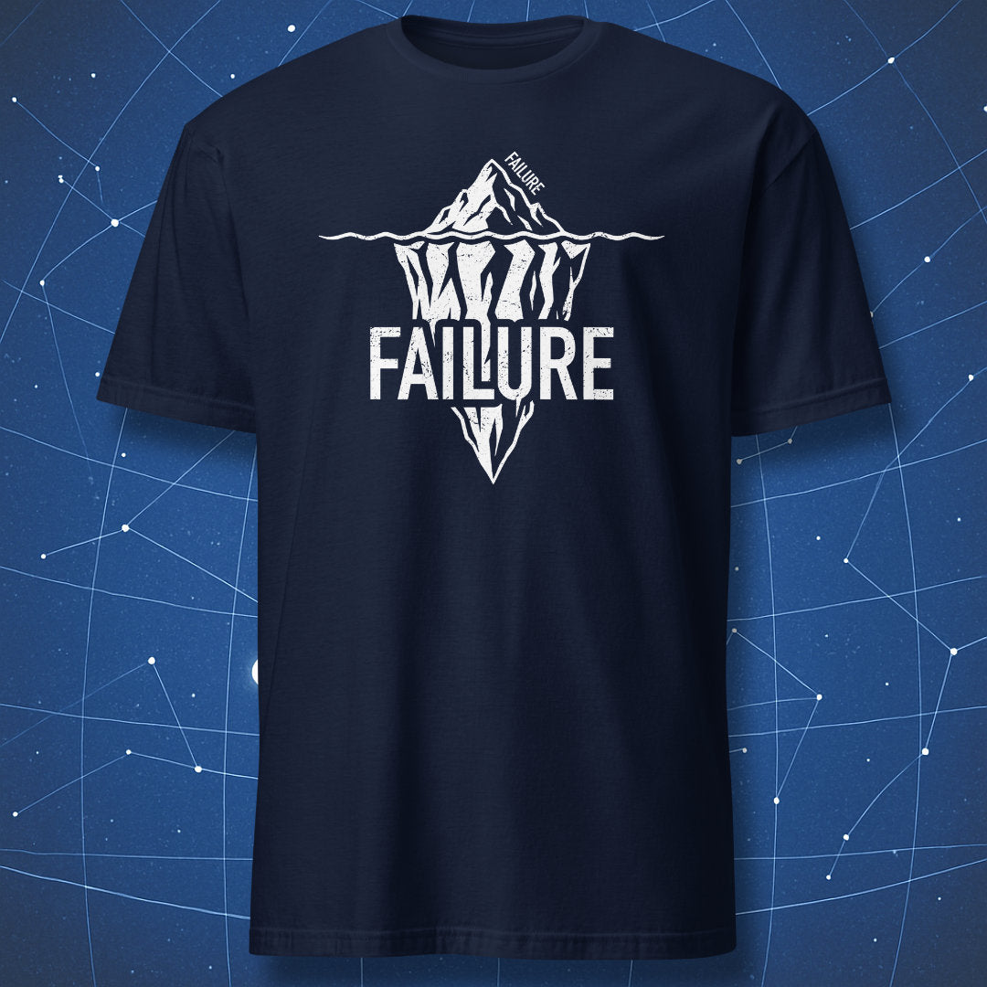 Navy T-shirt with white Failure iceberg graphic and large failure text below the water