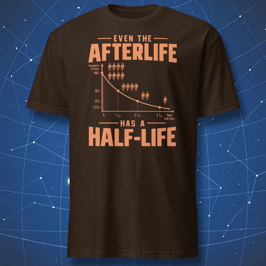 Dark chocolate physics Halloween T-shirt with an afterlife half-life graph design