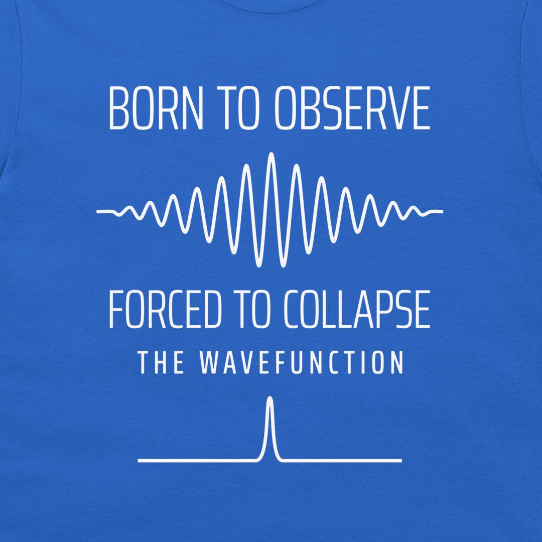 Close-up of the wave packet and localized probability peak on a royal blue T-shirt