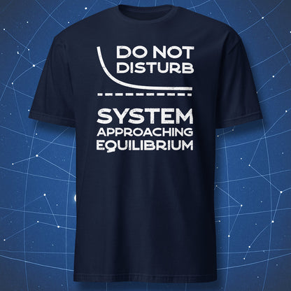 Navy T-shirt featuring the Do Not Disturb System Approaching Equilibrium design