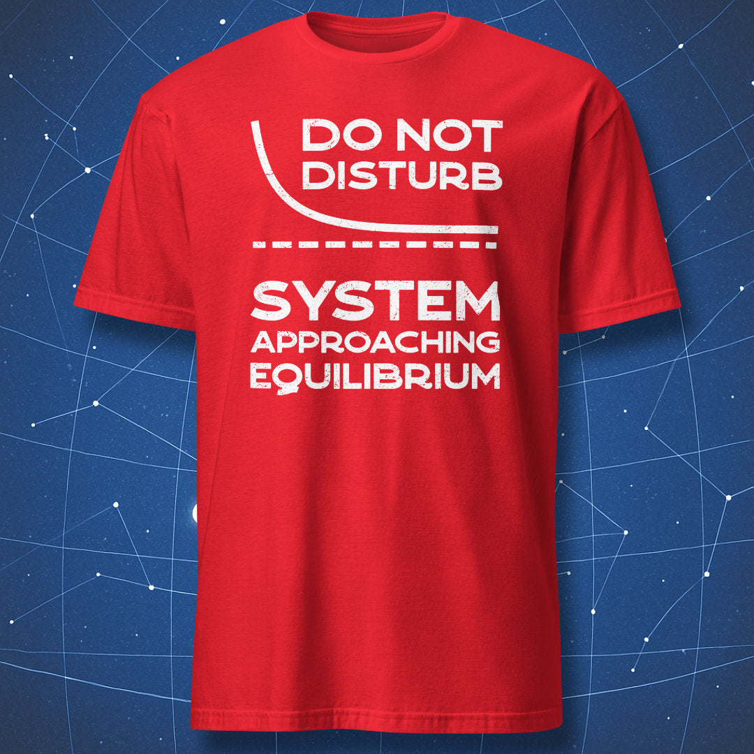 Red T-shirt with a Do Not Disturb thermodynamics design and equilibrium curve