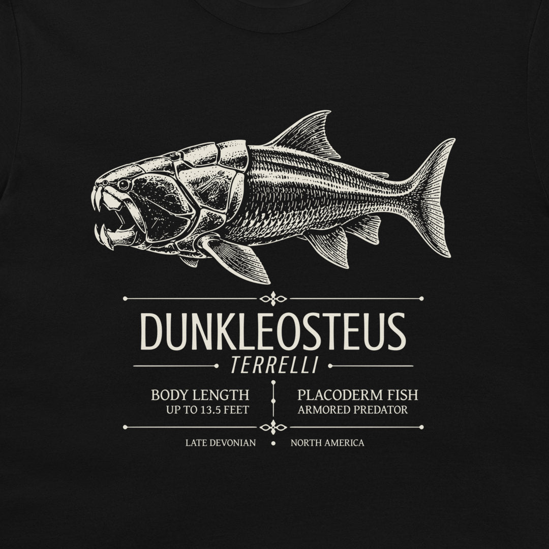 Dunkleosteus terrelli scientific placoderm design on black T-shirt