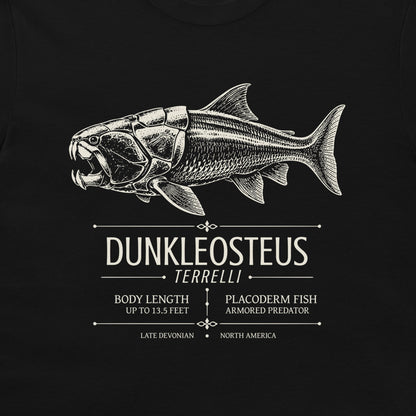 Dunkleosteus terrelli scientific placoderm design on black T-shirt