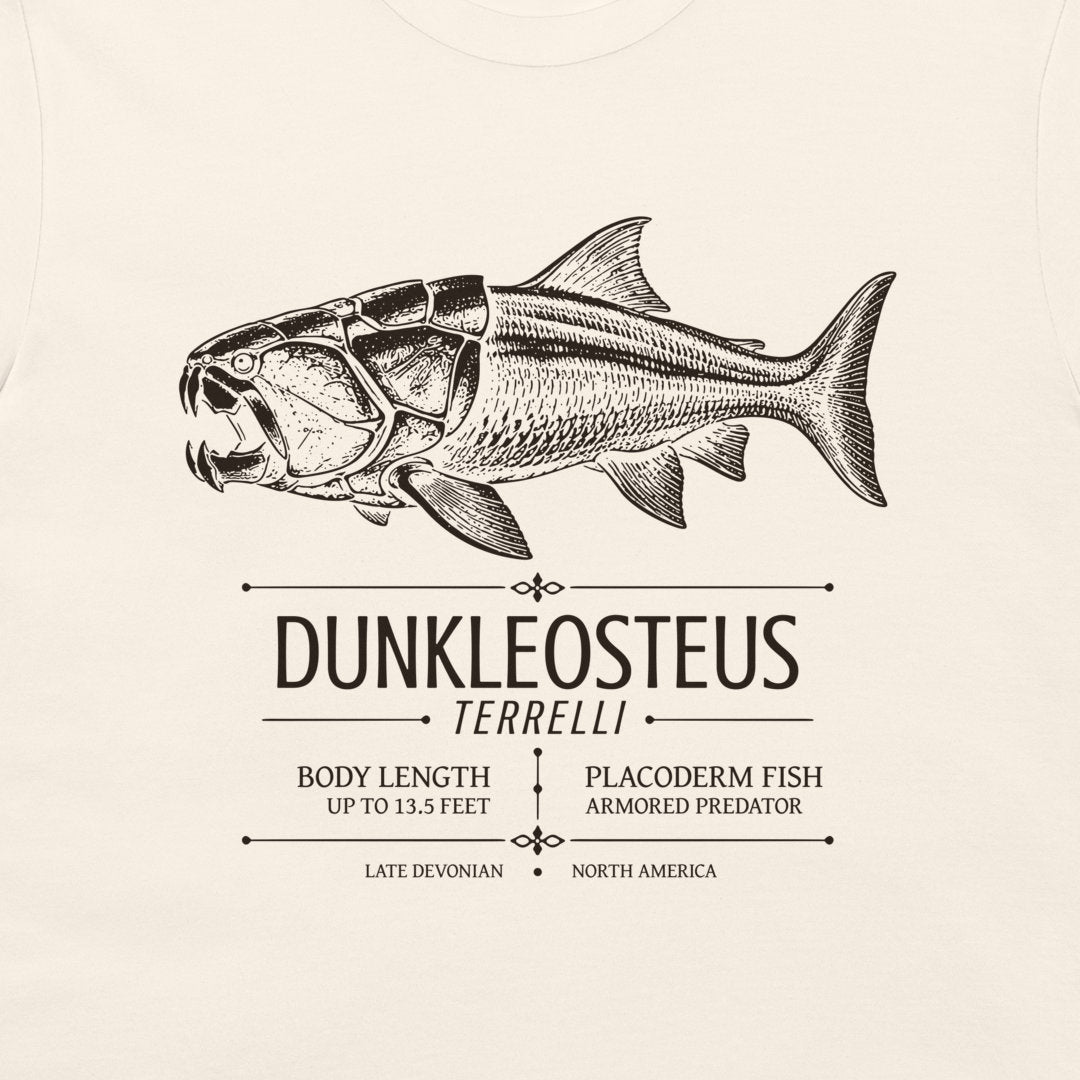 Dunkleosteus terrelli Late Devonian fish design on natural T-shirt