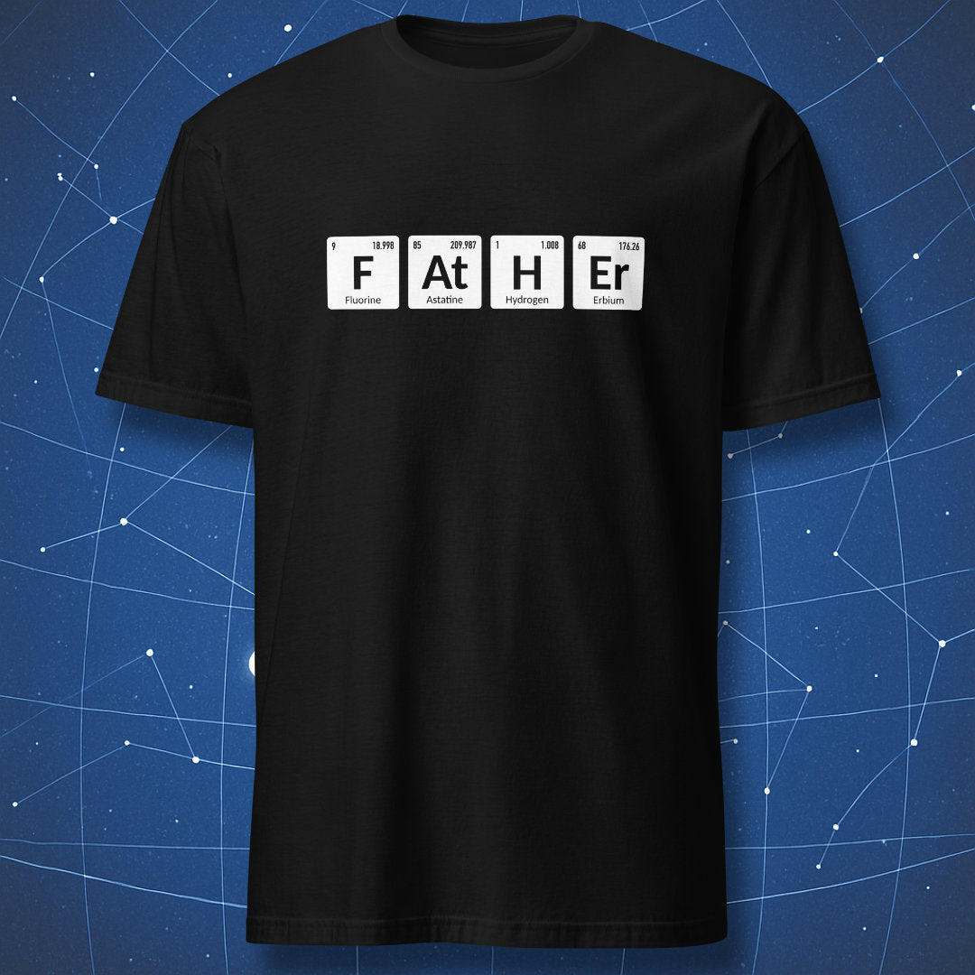 Black Father periodic table T-shirt with F At H Er chemistry design