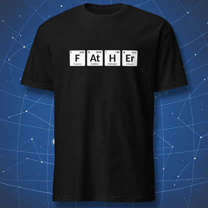 Black Father periodic table T-shirt with F At H Er chemistry design