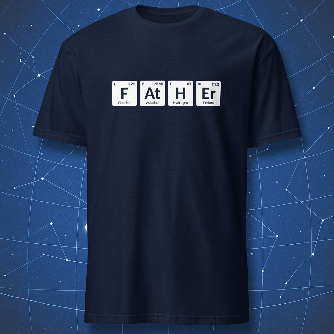 Navy Father periodic table T-shirt with F At H Er chemistry design