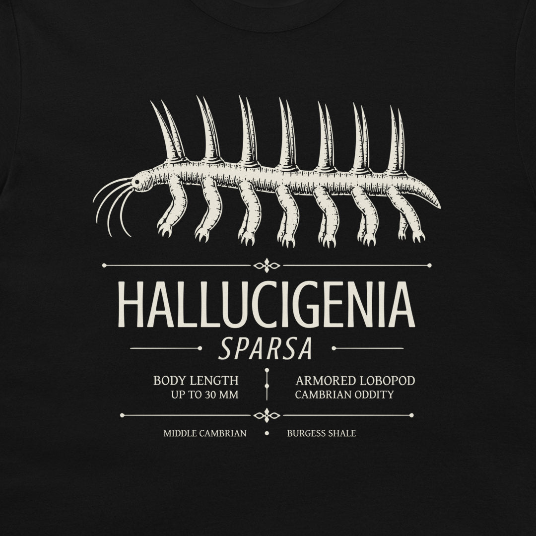 Hallucigenia sparsa scientific specimen design on black T-shirt