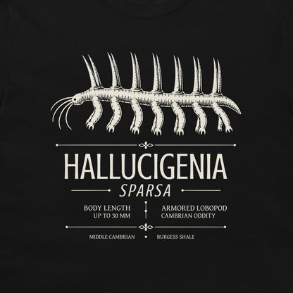 Hallucigenia sparsa scientific specimen design on black T-shirt