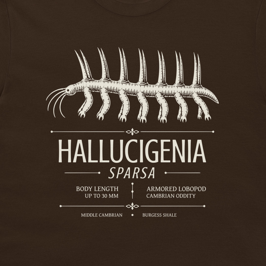 Hallucigenia sparsa scientific Cambrian design on dark chocolate T-shirt