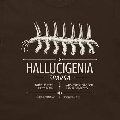 Hallucigenia sparsa scientific Cambrian design on dark chocolate T-shirt