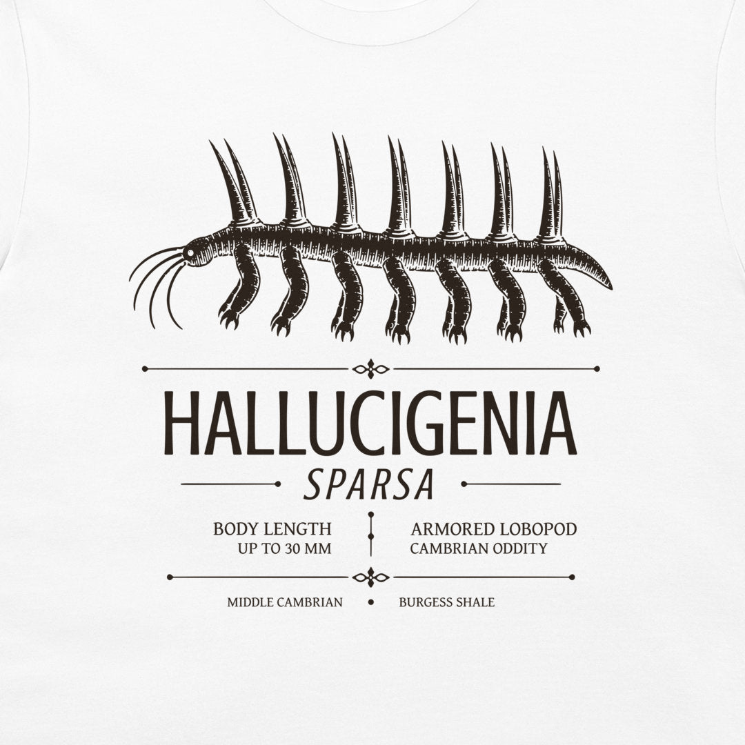 Hallucigenia sparsa scientific Burgess Shale design on white T-shirt