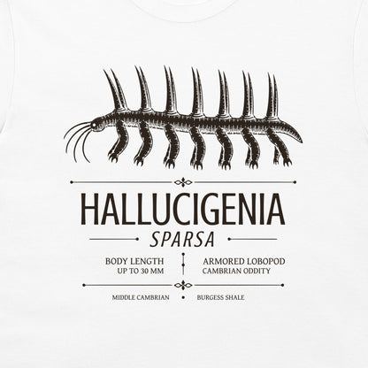 Hallucigenia sparsa scientific Burgess Shale design on white T-shirt