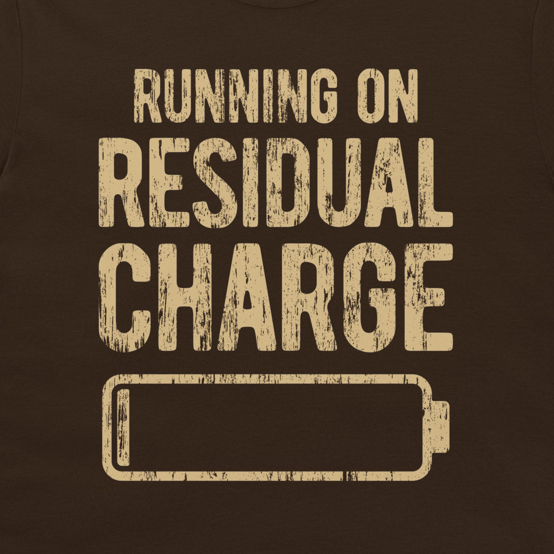 Close-up of the residual charge design on a dark chocolate T-shirt