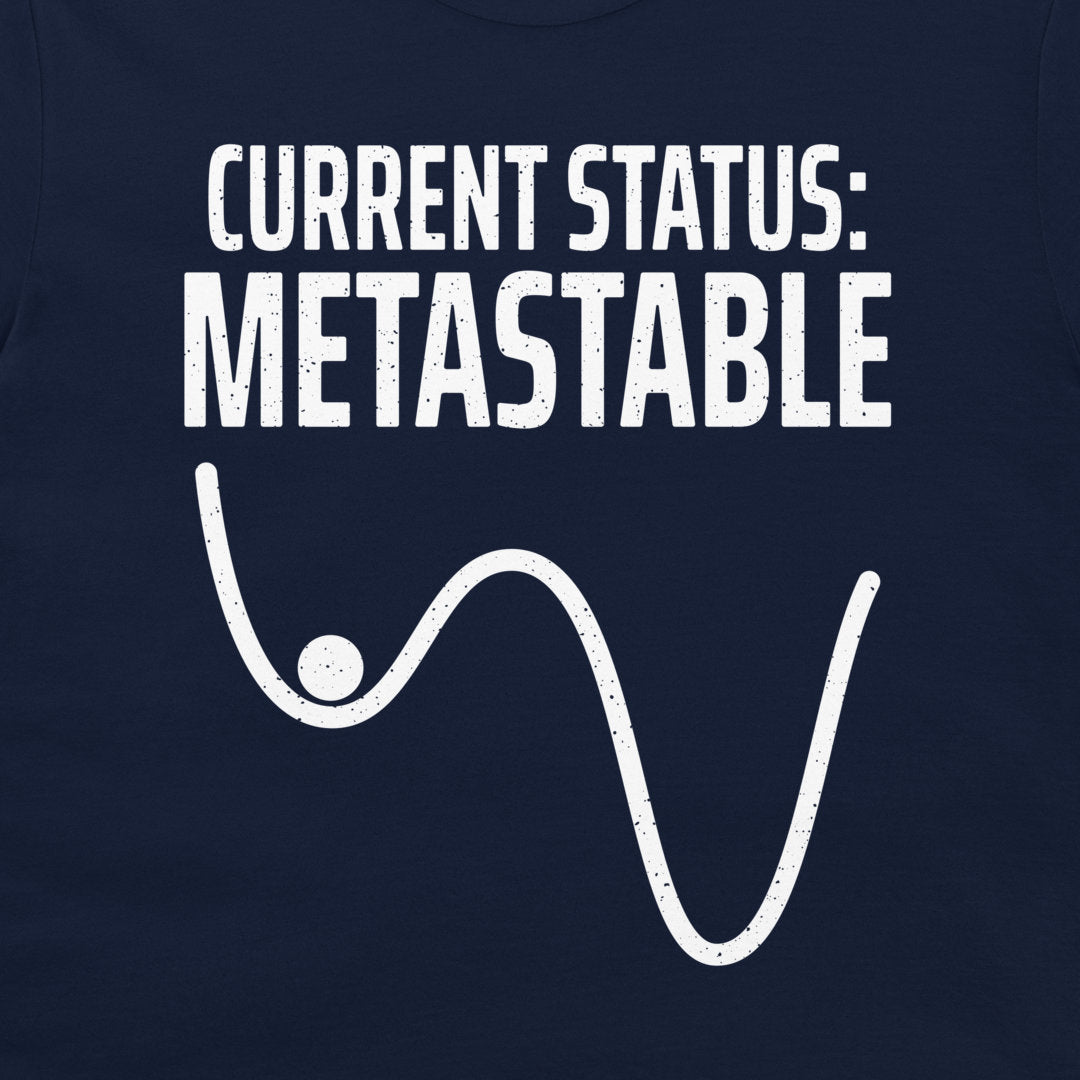Close-up of the metastable potential-energy diagram printed on a navy T-shirt