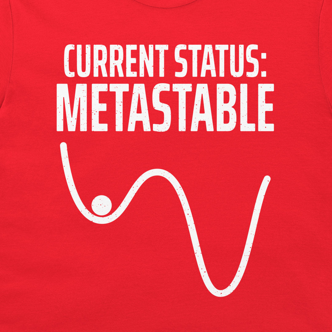 Close-up of the metastable potential-energy diagram printed on a red T-shirt