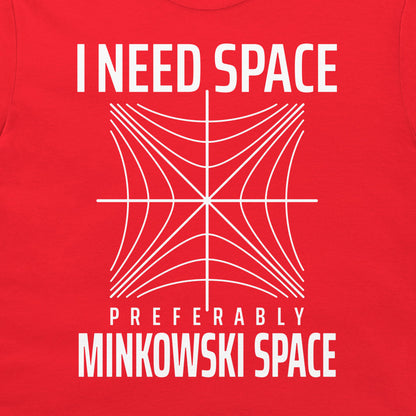 Close-up of the Minkowski space physics design printed on a red T-shirt