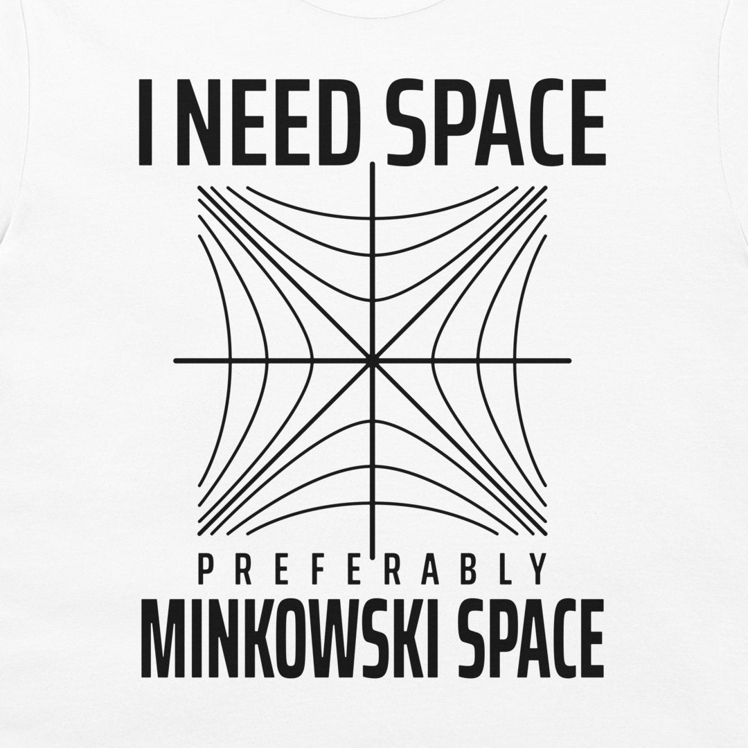 Close-up of the Minkowski space and light-cone design on a white T-shirt