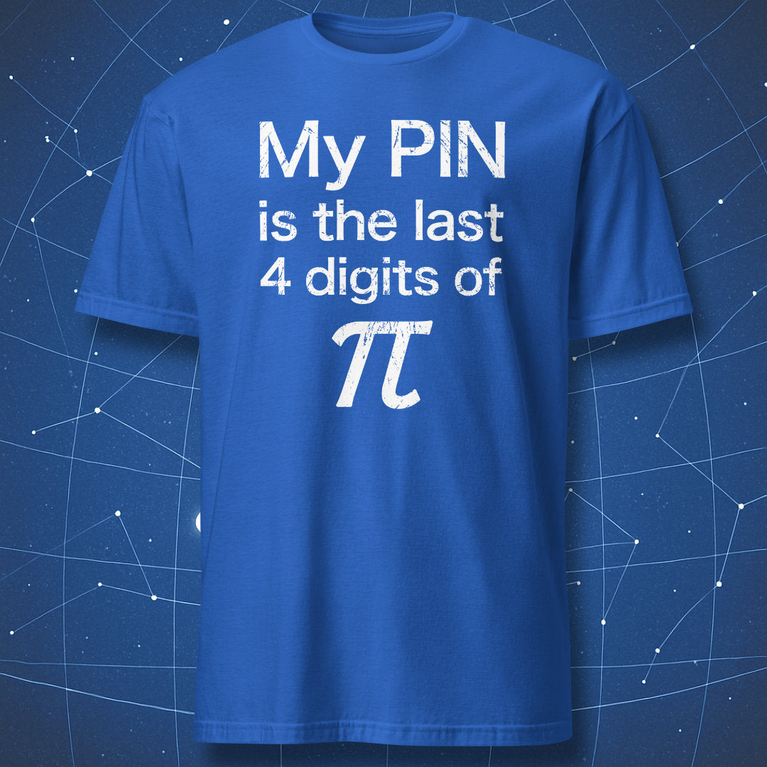 Royal blue funny math T-shirt with last 4 digits of pi joke