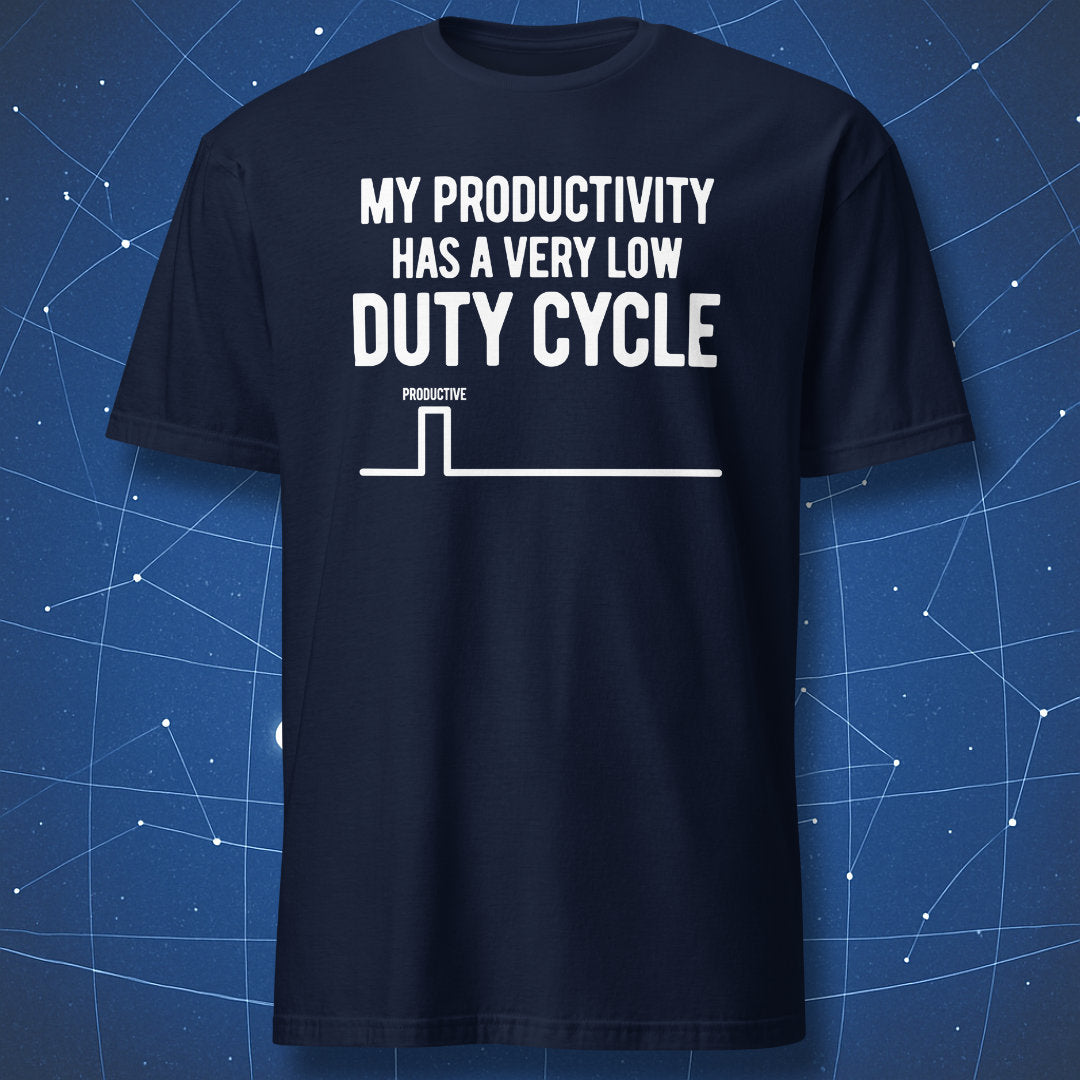 Navy low duty cycle productivity T-shirt with a white square-wave graphic