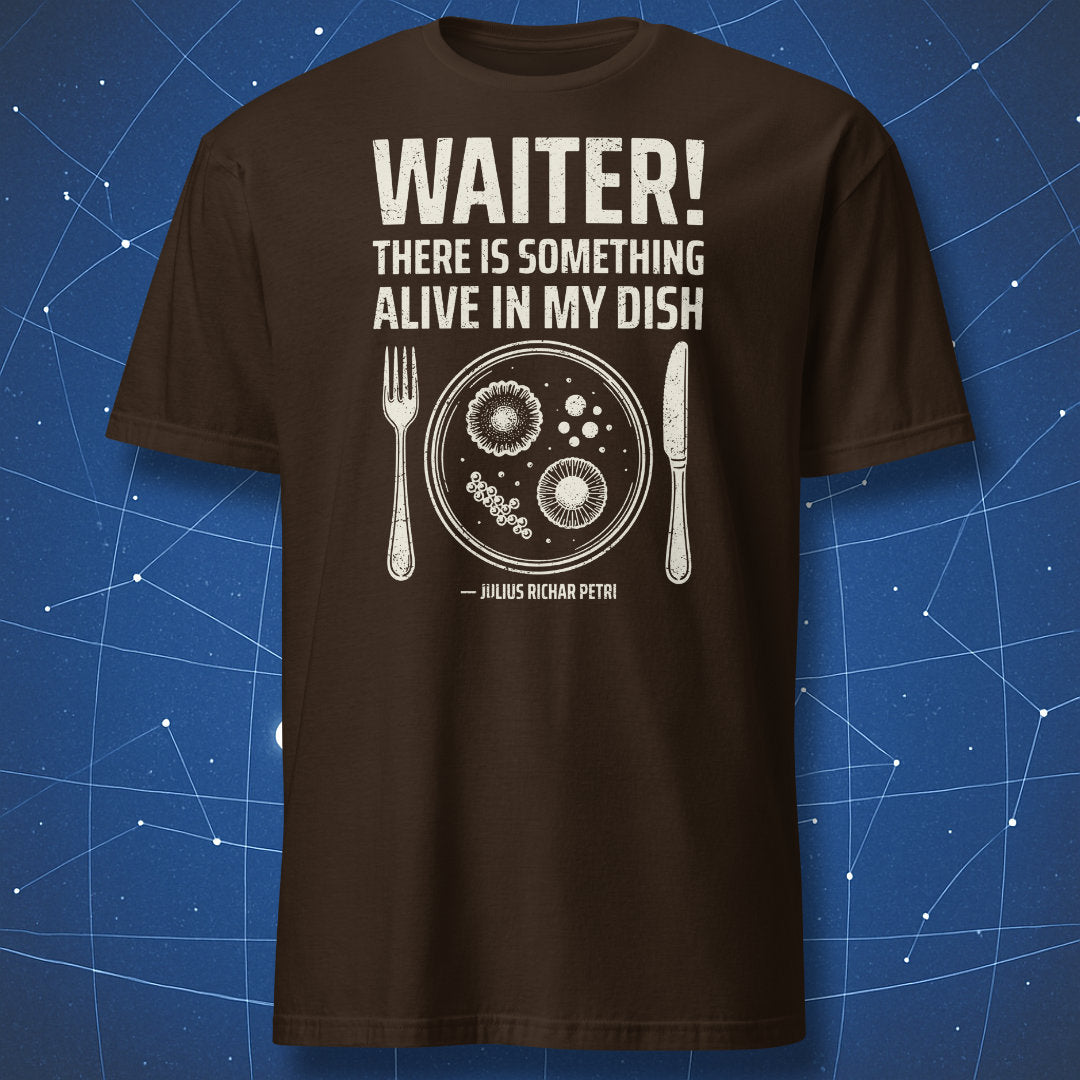 Dark chocolate Petri dish microbiology T-shirt with vintage science joke.