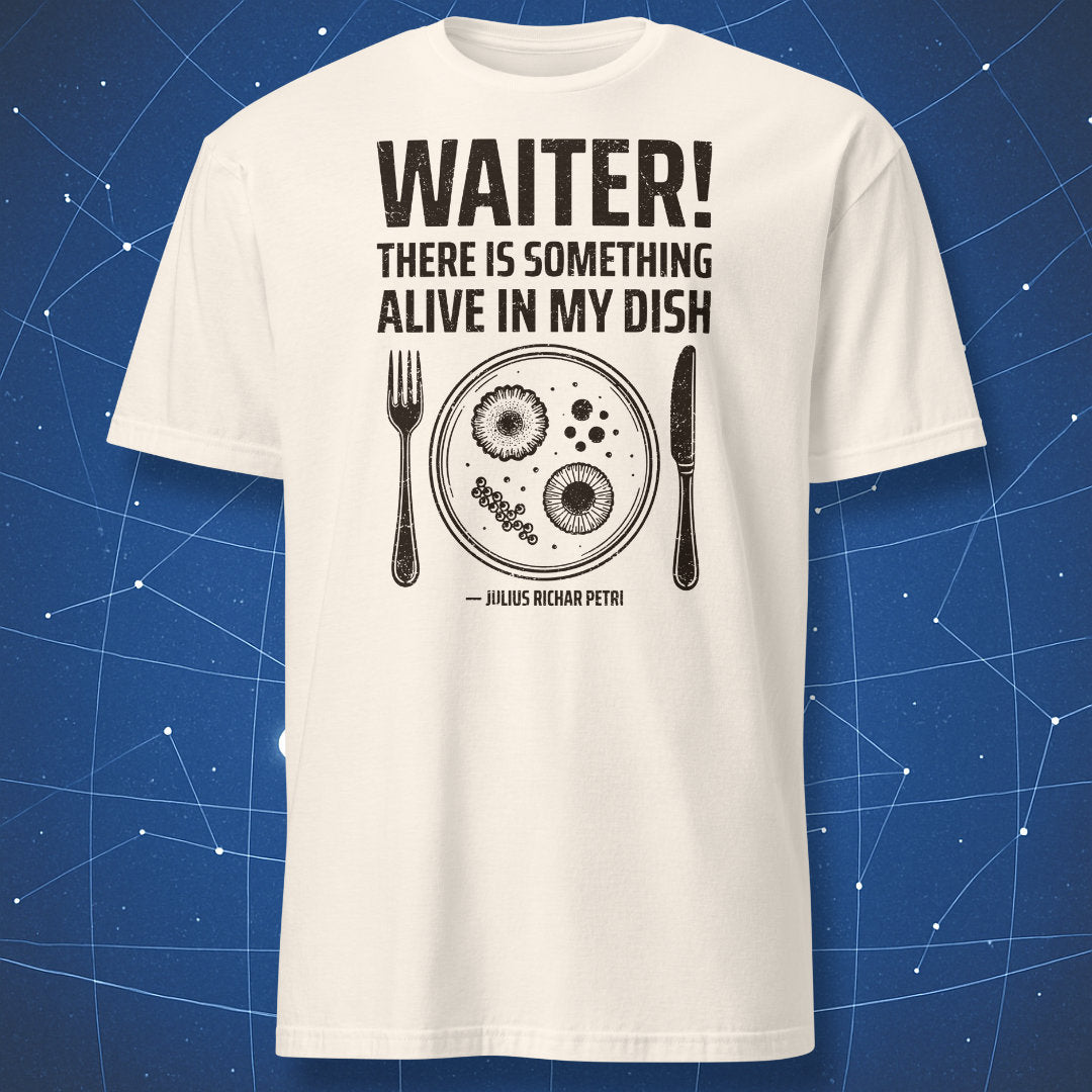Natural Petri dish microbiology T-shirt with vintage science illustration.