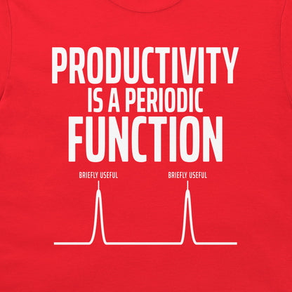 function-design-red
Close-up of the Productivity Is a Periodic Function graphic on a red T-shirt