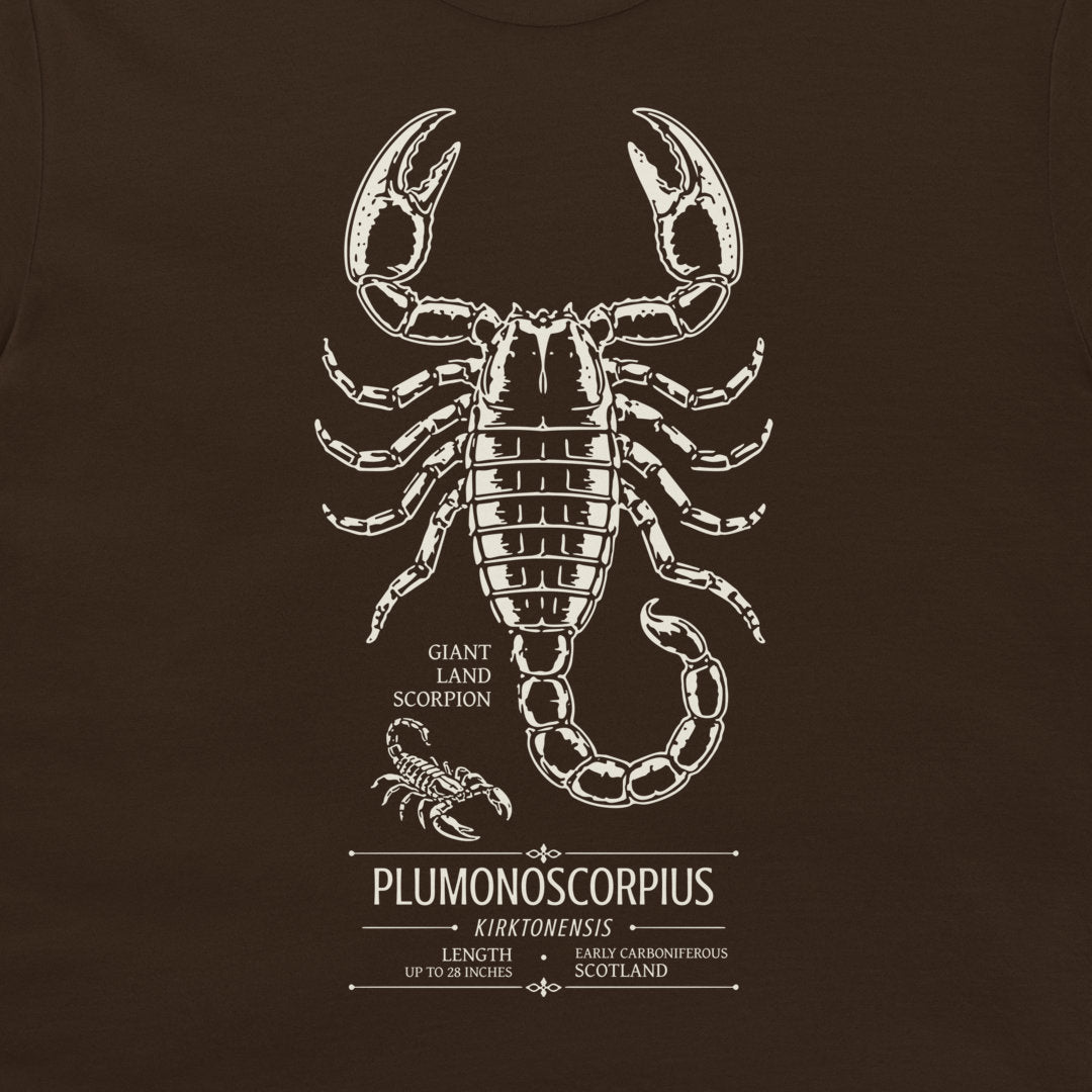 Pulmonoscorpius kirktonensis specimen design on dark chocolate T-shirt