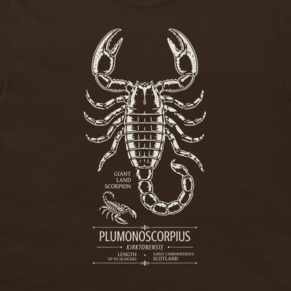 Pulmonoscorpius kirktonensis specimen design on dark chocolate T-shirt