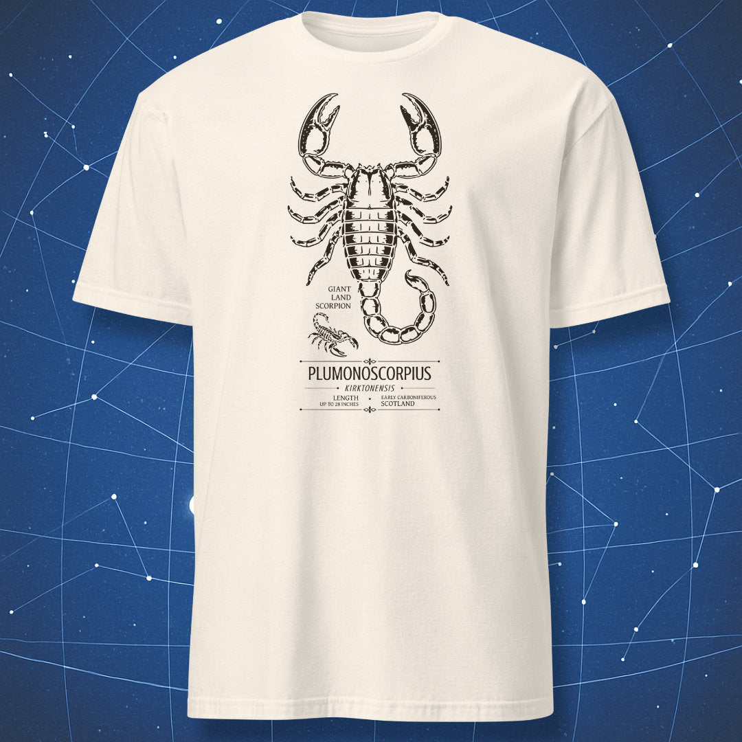 Natural T-shirt with Pulmonoscorpius giant prehistoric scorpion design