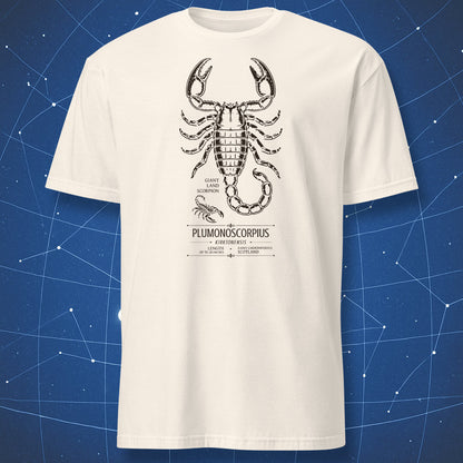 Natural T-shirt with Pulmonoscorpius giant prehistoric scorpion design