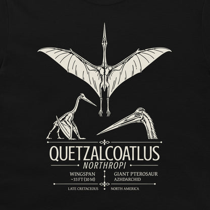 Quetzalcoatlus northropi flight, standing and head illustrations on black T-shirt