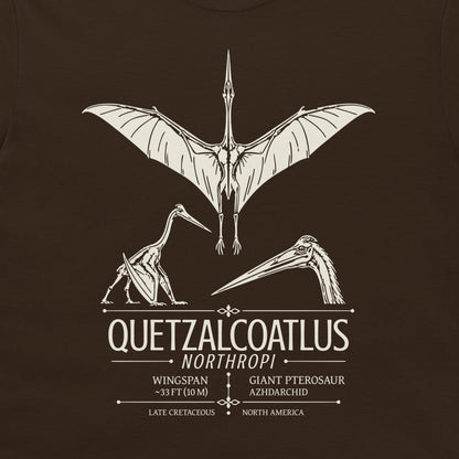 Quetzalcoatlus northropi museum-style pterosaur design on dark chocolate T-shirt