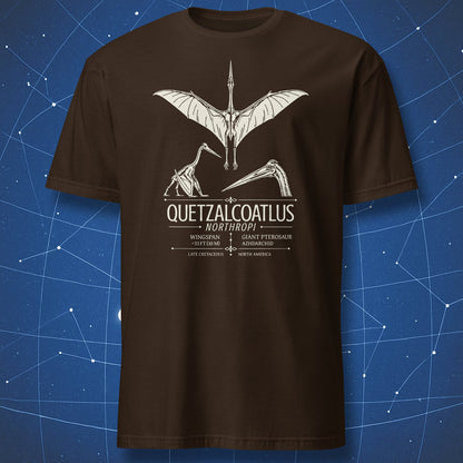 Dark chocolate T-shirt with Quetzalcoatlus giant prehistoric pterosaur illustration