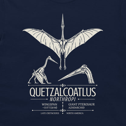 Quetzalcoatlus scientific giant pterosaur design on navy T-shirt