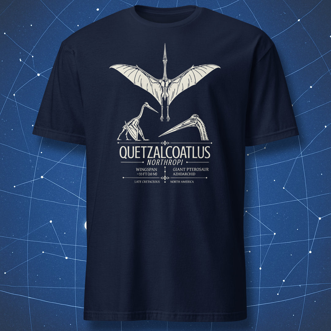 Navy T-shirt with Quetzalcoatlus northropi prehistoric pterosaur design