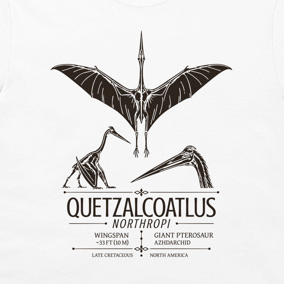 Quetzalcoatlus flight, standing and head study design on white T-shirt
