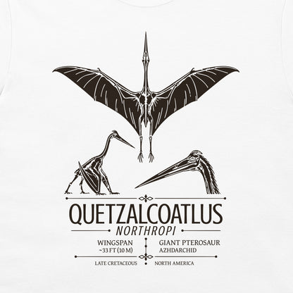 Quetzalcoatlus flight, standing and head study design on white T-shirt