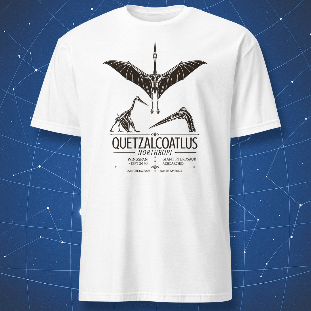 White T-shirt with Quetzalcoatlus northropi giant pterosaur illustration