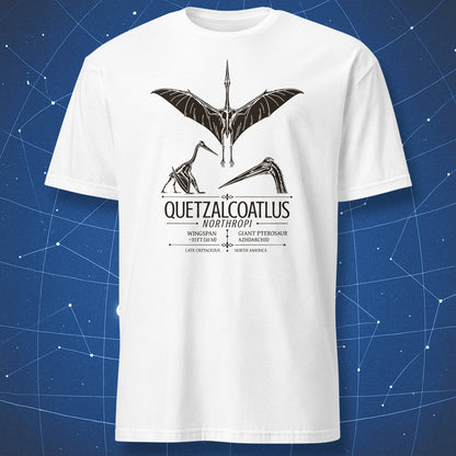 White T-shirt with Quetzalcoatlus northropi giant pterosaur illustration